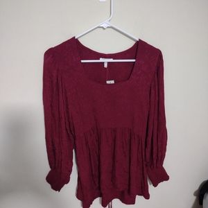 Maurice's Peasant‎ Top Size XS Burgundy Square Neck Vampy Dark Romantic Goth